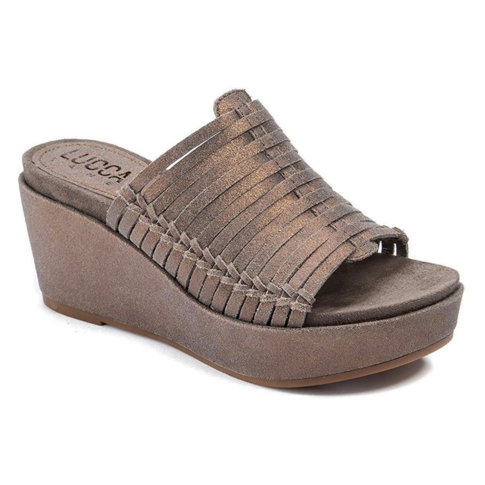 BareTraps Luca Lane Larissa Metallic Bronze Woven Leather Platform Wedge Sandal